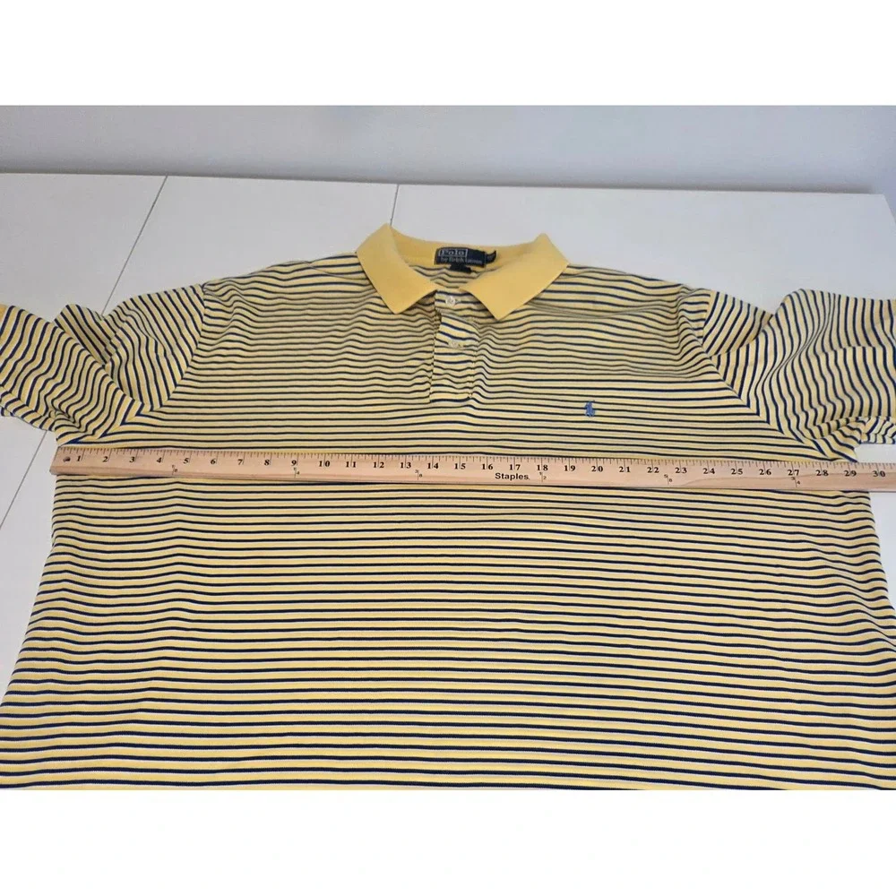 Polo Ralph Lauren Mens 2XLT Tall Polo Shirt Yellow Blue Striped Cotton Pony